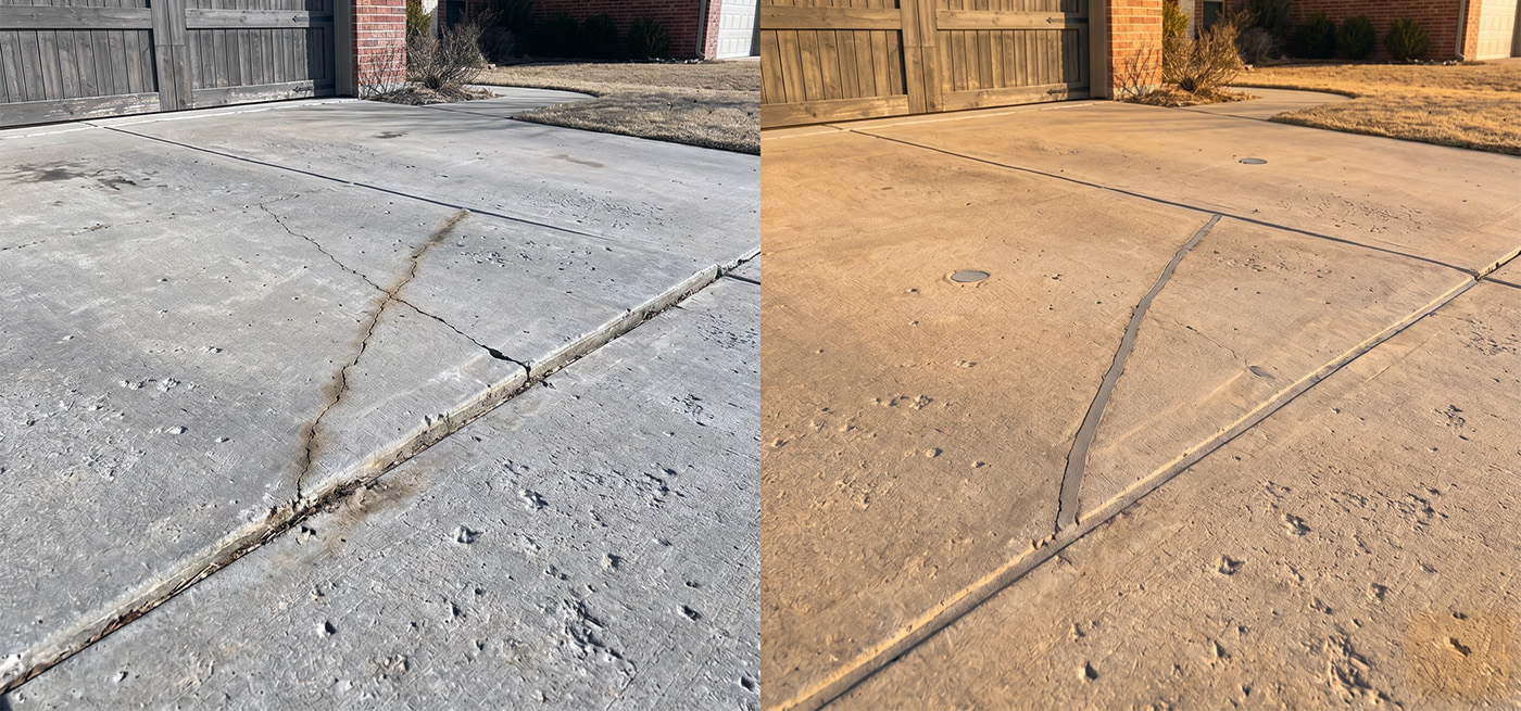 Concrete leveling Denver — before and after garage approach in Aurora