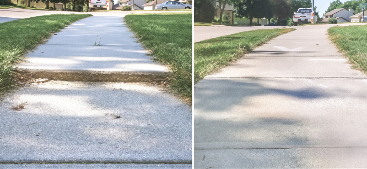 Concrete leveling Denver — before and after sidewalk repair in Littleton